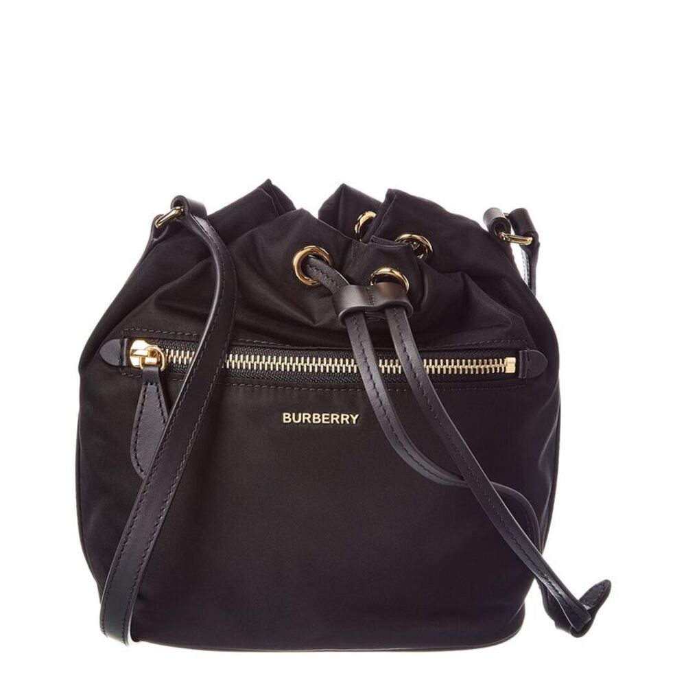 Burberry Drawstring Nylon Bucket Bag, Black